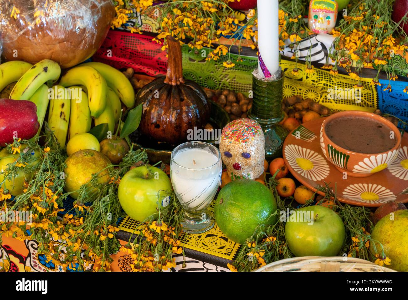 Detail of an ofrenda set up for Day of the Dead or Dia de los Muertos ...