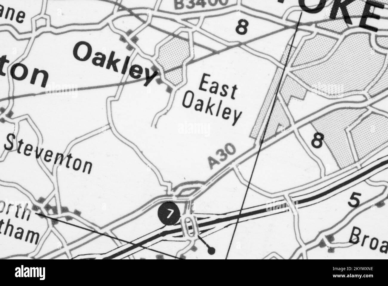 Oakley village in Hampshire, United Kingdom atlas map town name black