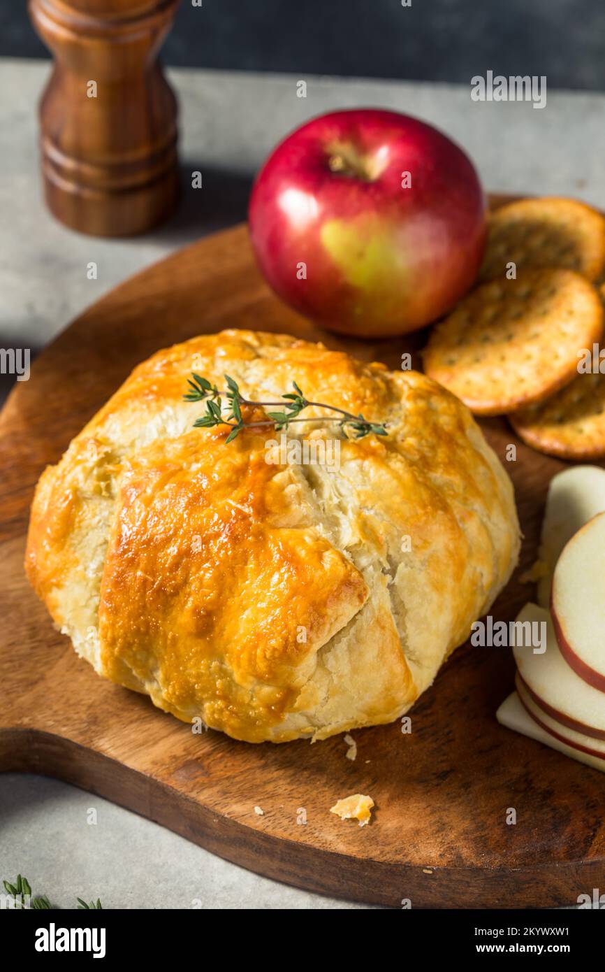 Homemade Baked Brie Puff Pastry with Apple and Crackers Stock Photo Alamy