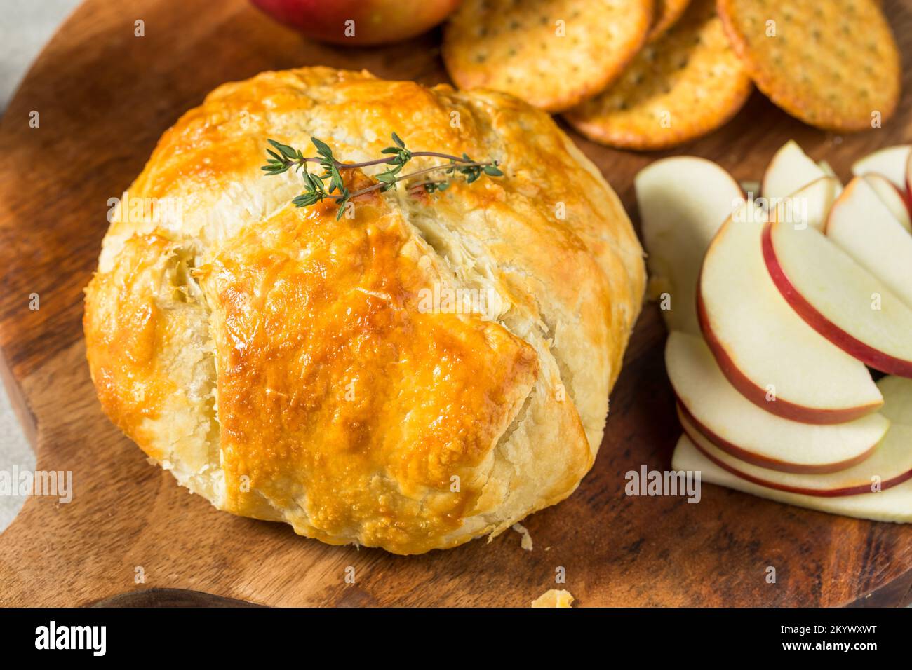 Homemade Baked Brie Puff Pastry with Apple and Crackers Stock Photo Alamy