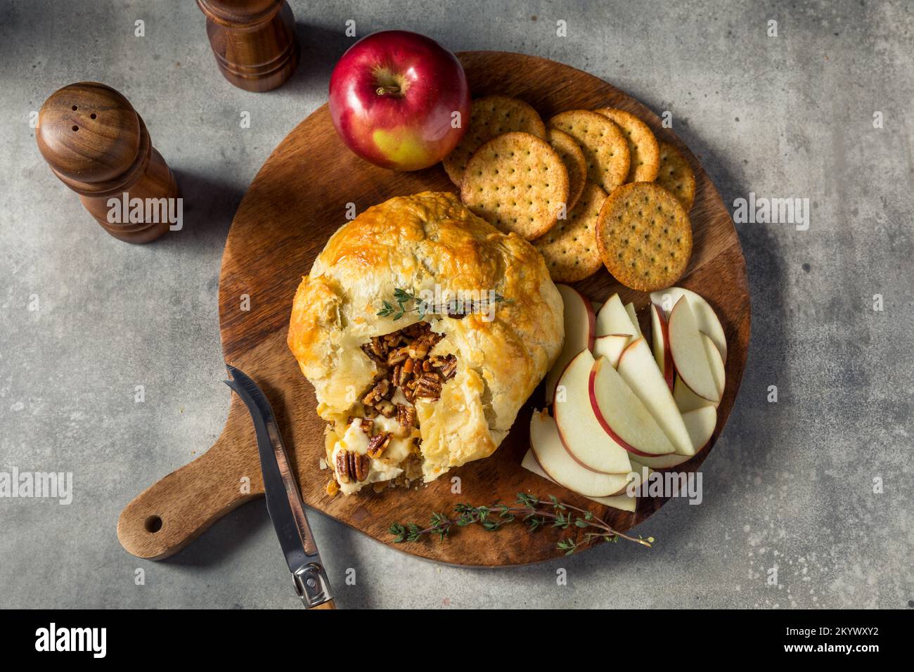 Homemade Baked Brie Puff Pastry with Apple and Crackers Stock Photo Alamy