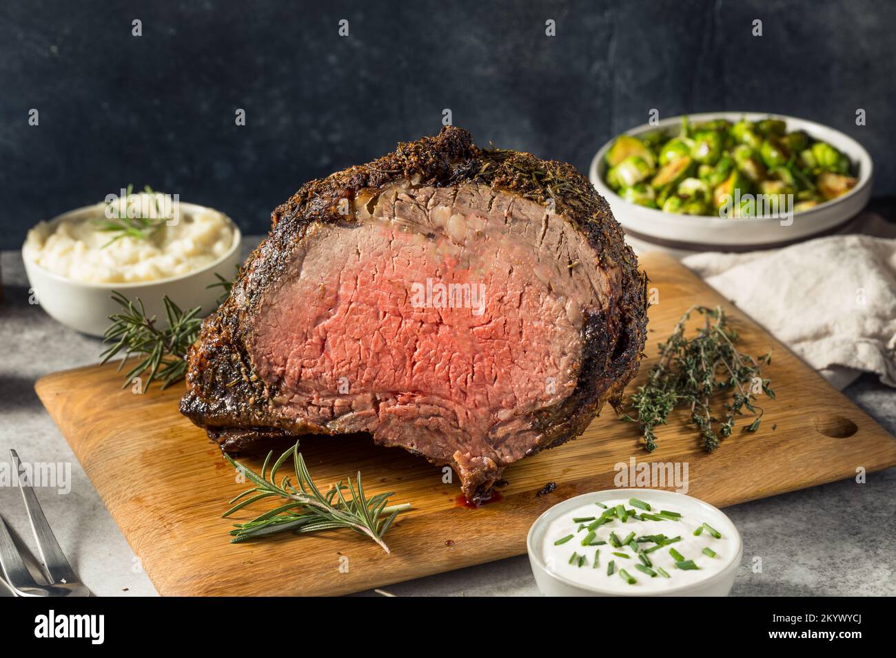 Homemade Standing Prime Rib Beef Roast with Horseradish Sauce and