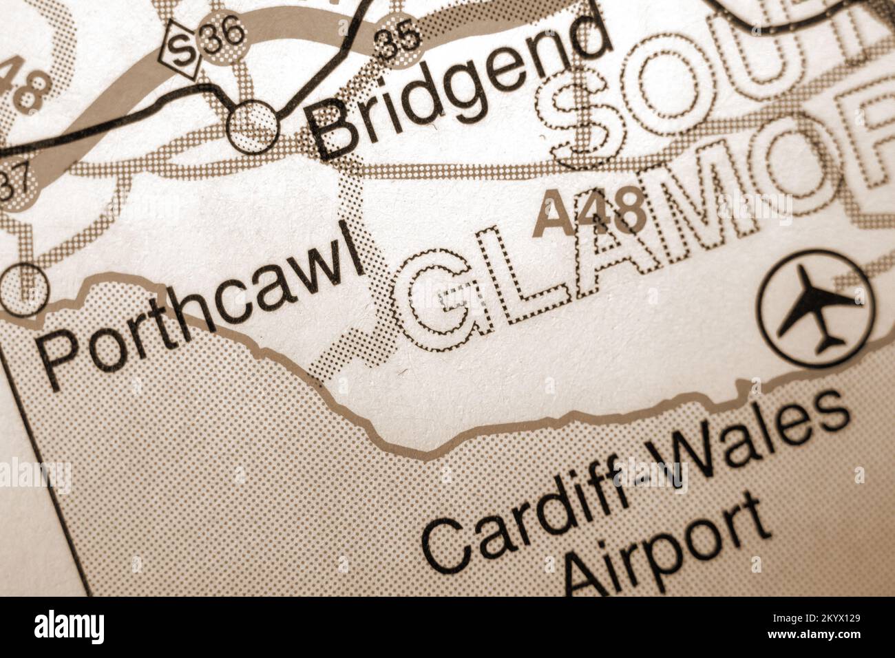 Porthcawl, United Kingdom atlas map town name - sepia Stock Photo