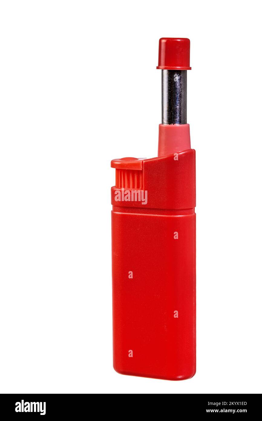 Closeup of an isolated long gas lighter with a protective cap Stock Photo
