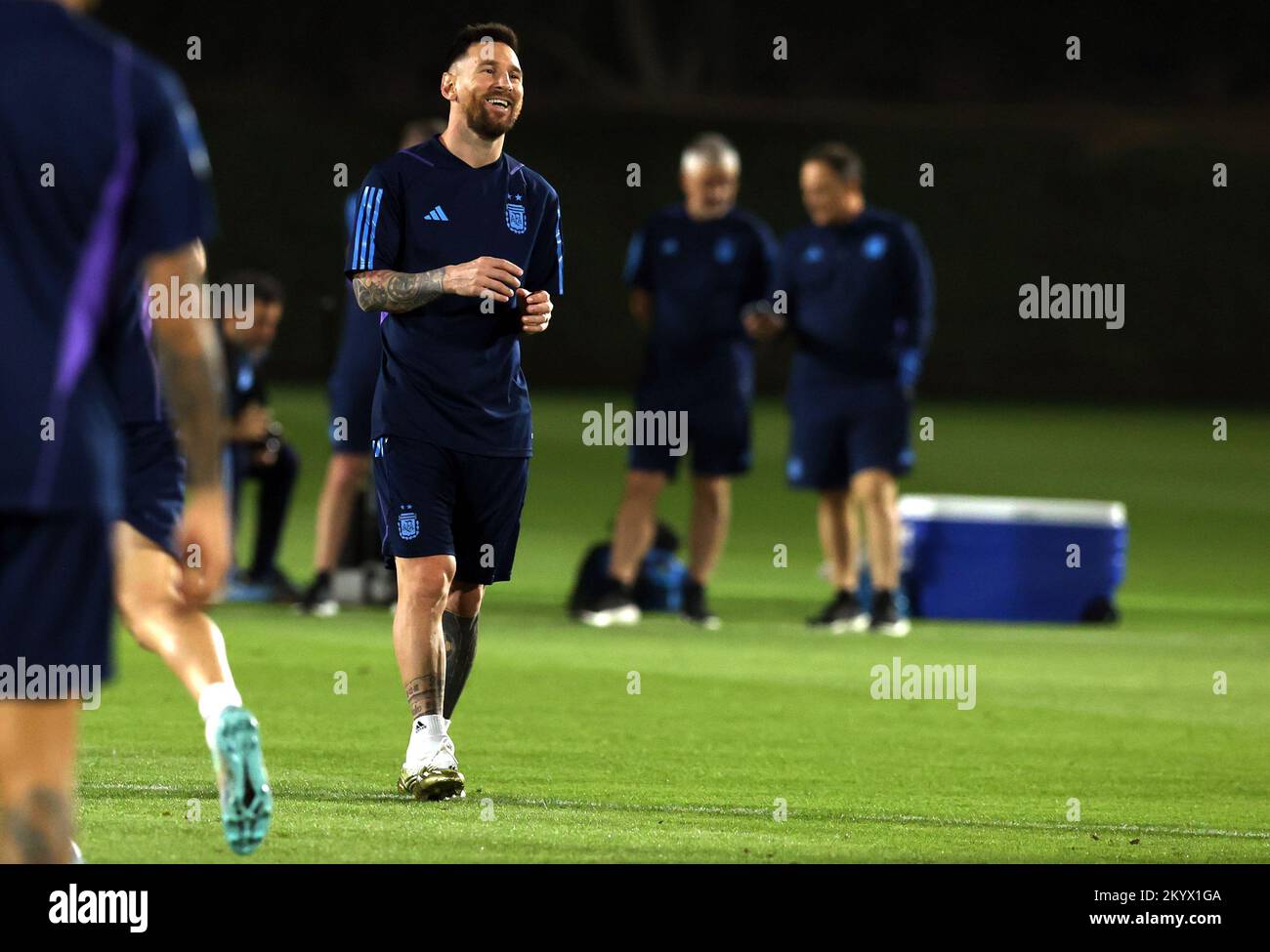 Doha, Qatar. 02nd Dec, 2022. Argentina's forward Lionel Messi during a training session at Qatar University in Doha on December 2, 2022, ahead of the Qatar 2022 World Cup football match against Australia for round of sixteen. (Alejandro PAGNI / PHOTOXPHOTO) Credit: Alejandro Pagni/Alamy Live News Stock Photo