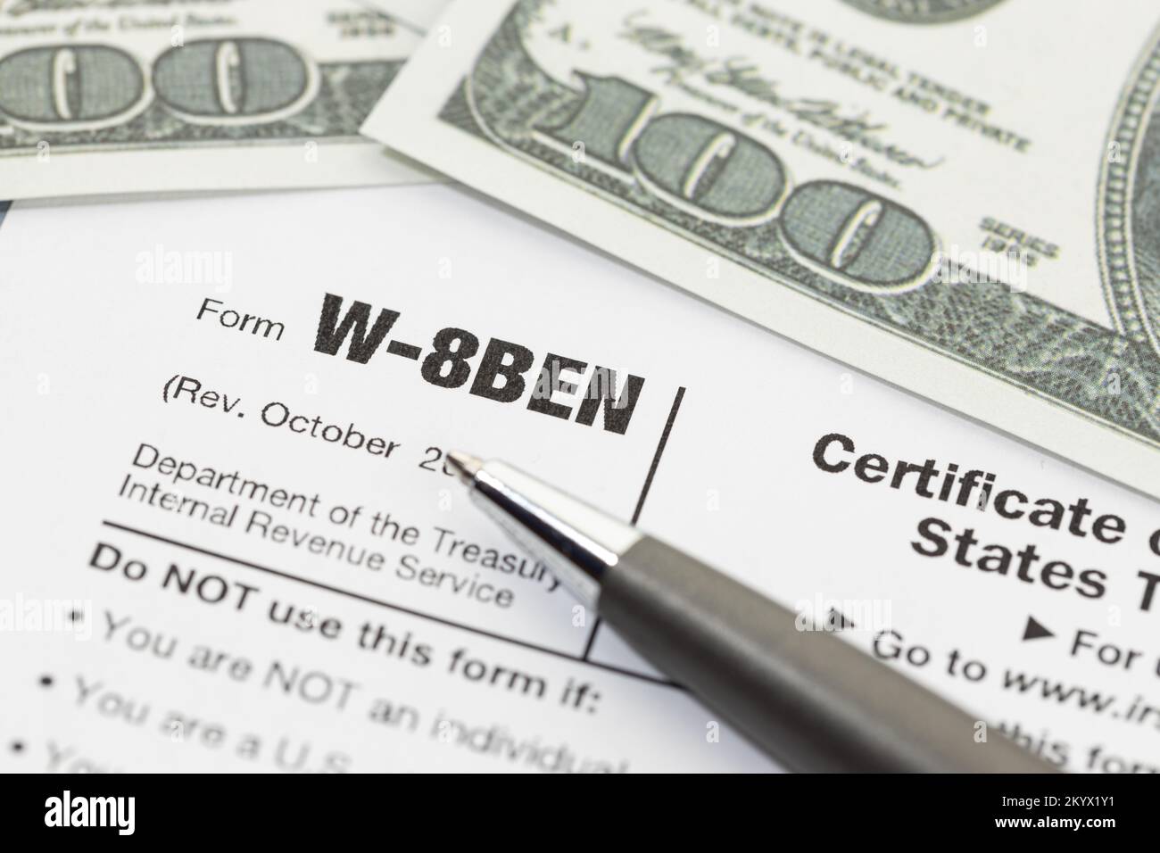 Close up of a w 8ben form business form w 8ben certificate of foreign