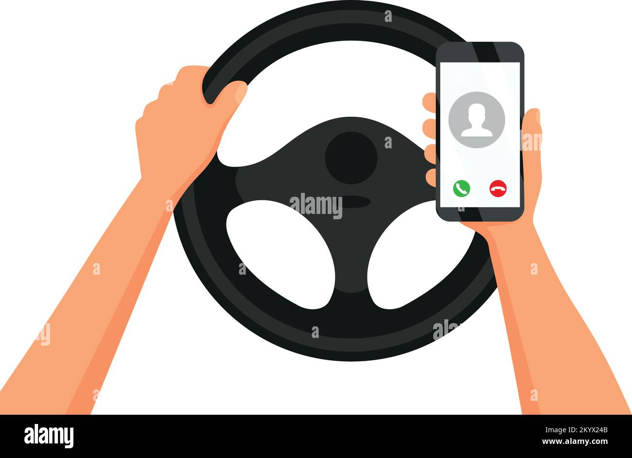 Using mobile phone while driving vector illustration Eps 10 Stock Vector