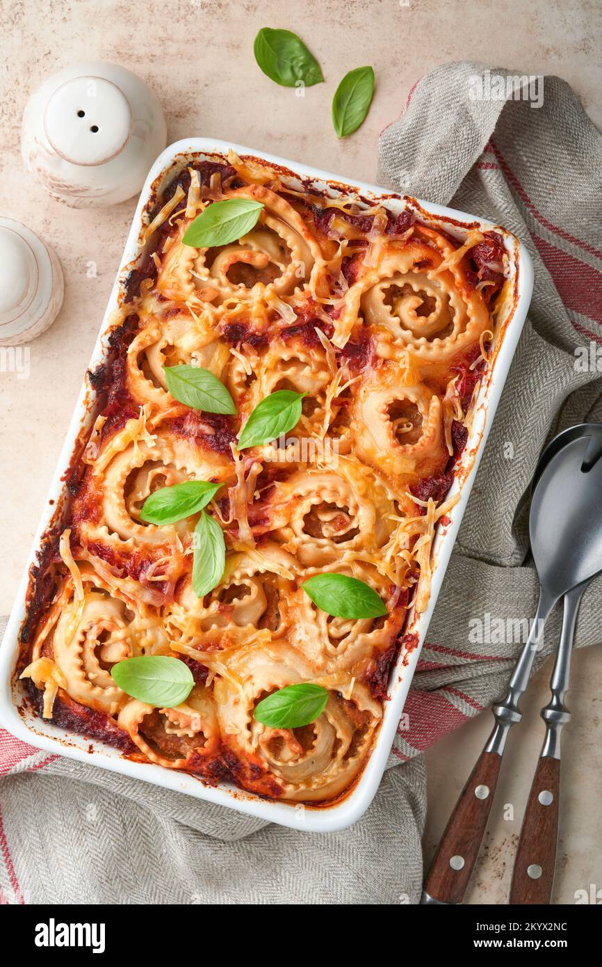 Lasagna. Homemade lasagna pasta rotolo bake with tomato sauce, cream
