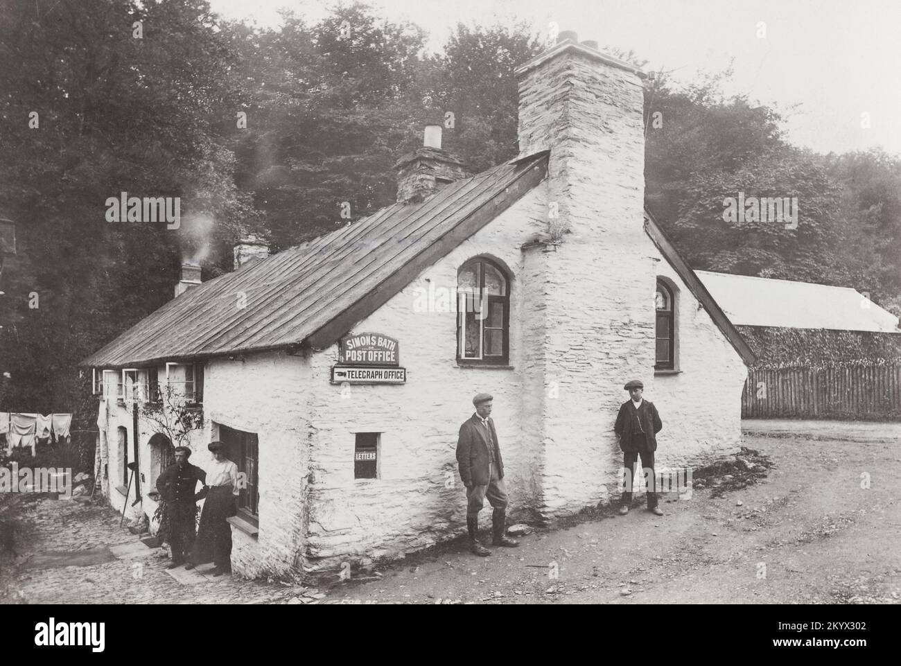 Vintage photograph 1907 The Post Office and Telegraph Office, Simonsbathm Somerset Stock