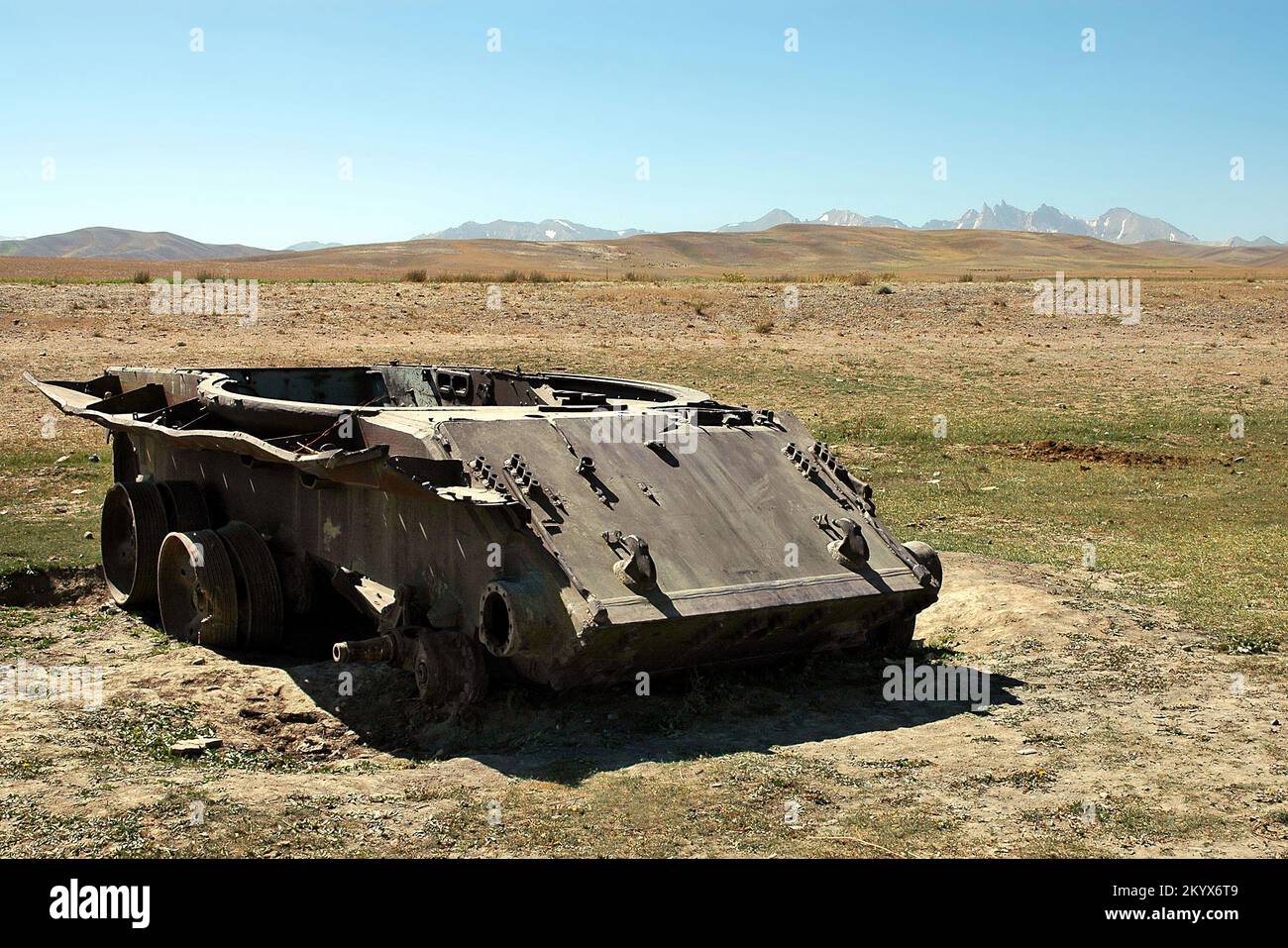 Bamyan (Bamiyan), Central Afghanistan. A destroyed armored vehicle in a