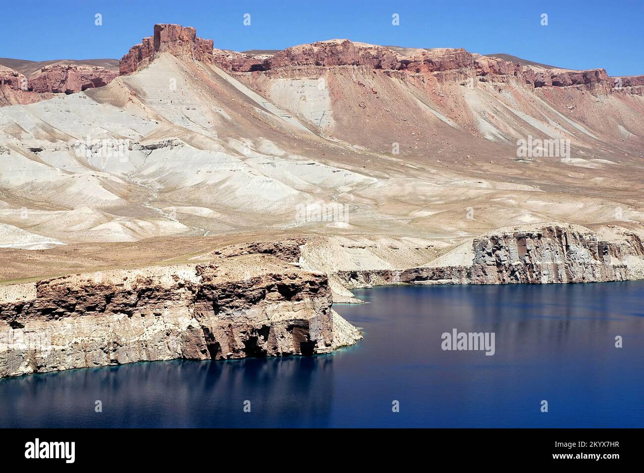 Band-e Amir lakes near Bamyan (Bamiyan) in Central Afghanistan. This is the largest of the natural blue lakes at Band e Amir. Stock Photo