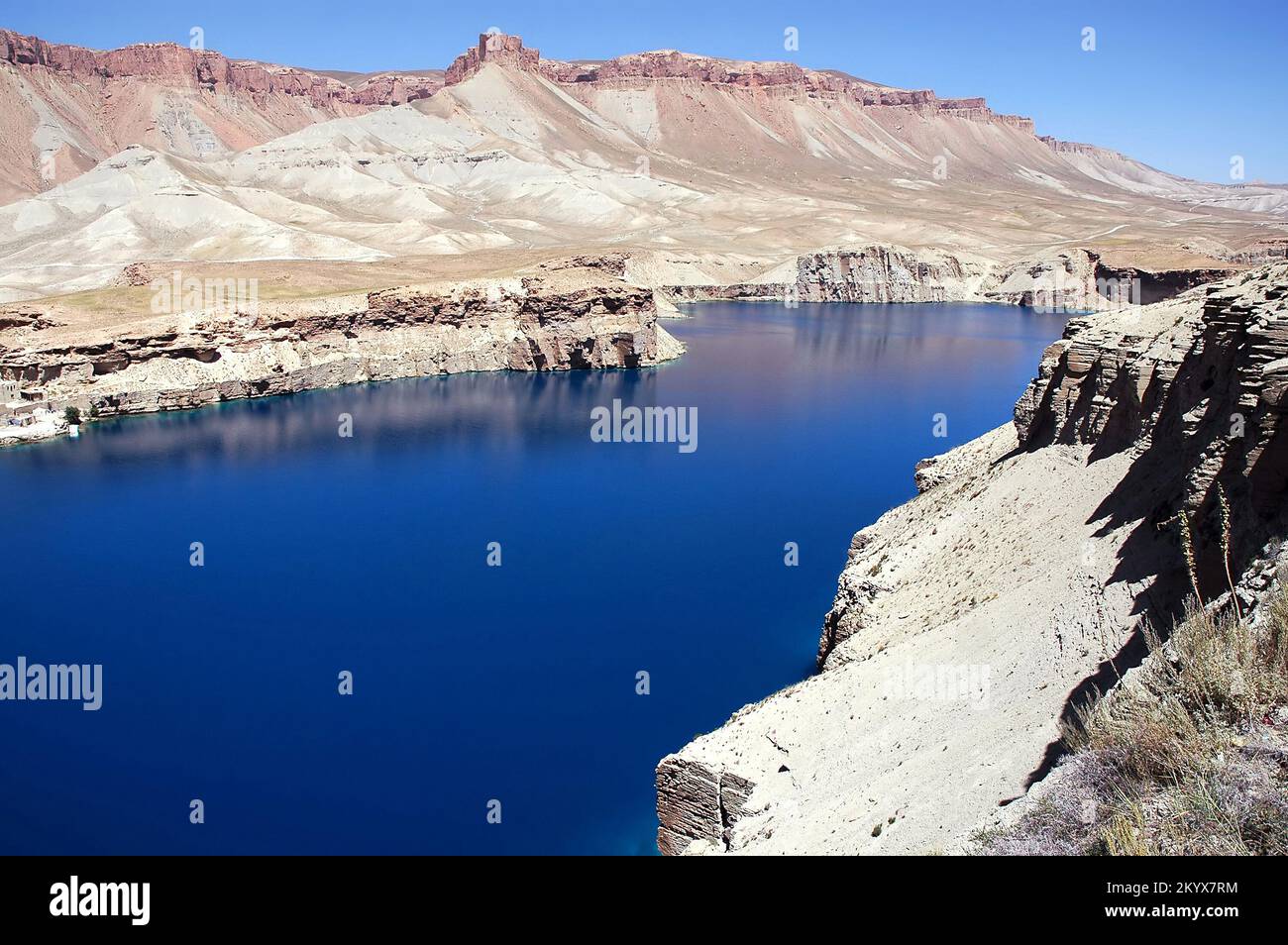 Band-e Amir lakes near Bamyan (Bamiyan) in Central Afghanistan. This is the largest of the natural blue lakes at Band e Amir. Stock Photo