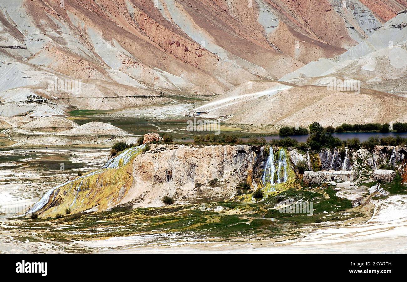 Band-e Amir lakes near Bamyan (Bamiyan) in Central Afghanistan. The blue lakes at Band e Amir national park are formed by travertine dams. Stock Photo