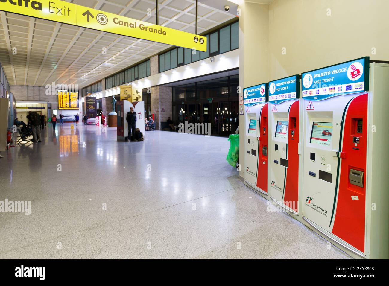 VENICE - SEPTEMBER 14, 2014: ticketing kiosk at railway station of Venice. Venice is a city in northeastern Italy sited on a group of 118 small island Stock Photo