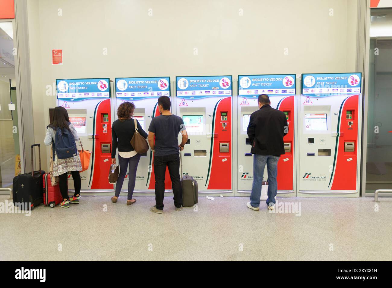 VENICE - SEPTEMBER 14, 2014: ticketing kiosk at railway station of Venice. Venice is a city in northeastern Italy sited on a group of 118 small island Stock Photo