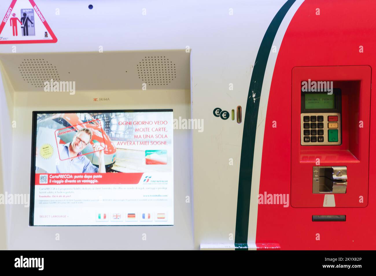 VENICE - SEPTEMBER 14, 2014: ticketing kiosk at railway station of Venice. Venice is a city in northeastern Italy sited on a group of 118 small island Stock Photo