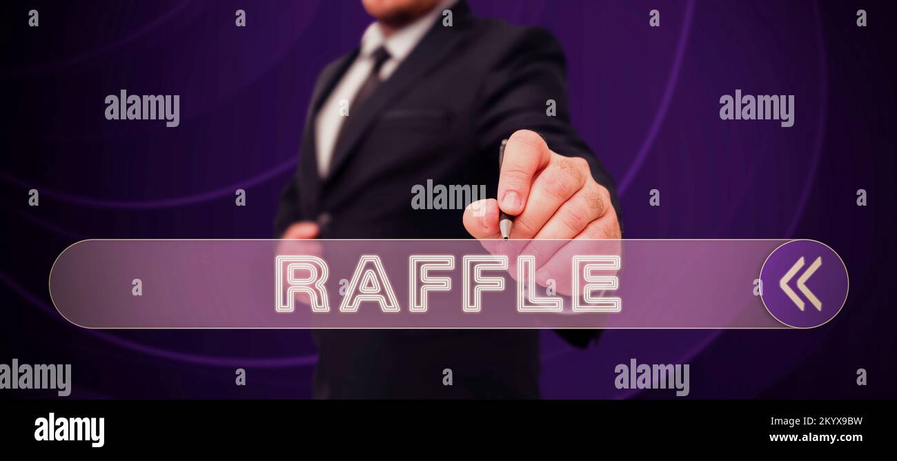 Conceptual display Raffle. Business showcase means of raising money by  selling numbered tickets offer as prize Stock Photo - Alamy