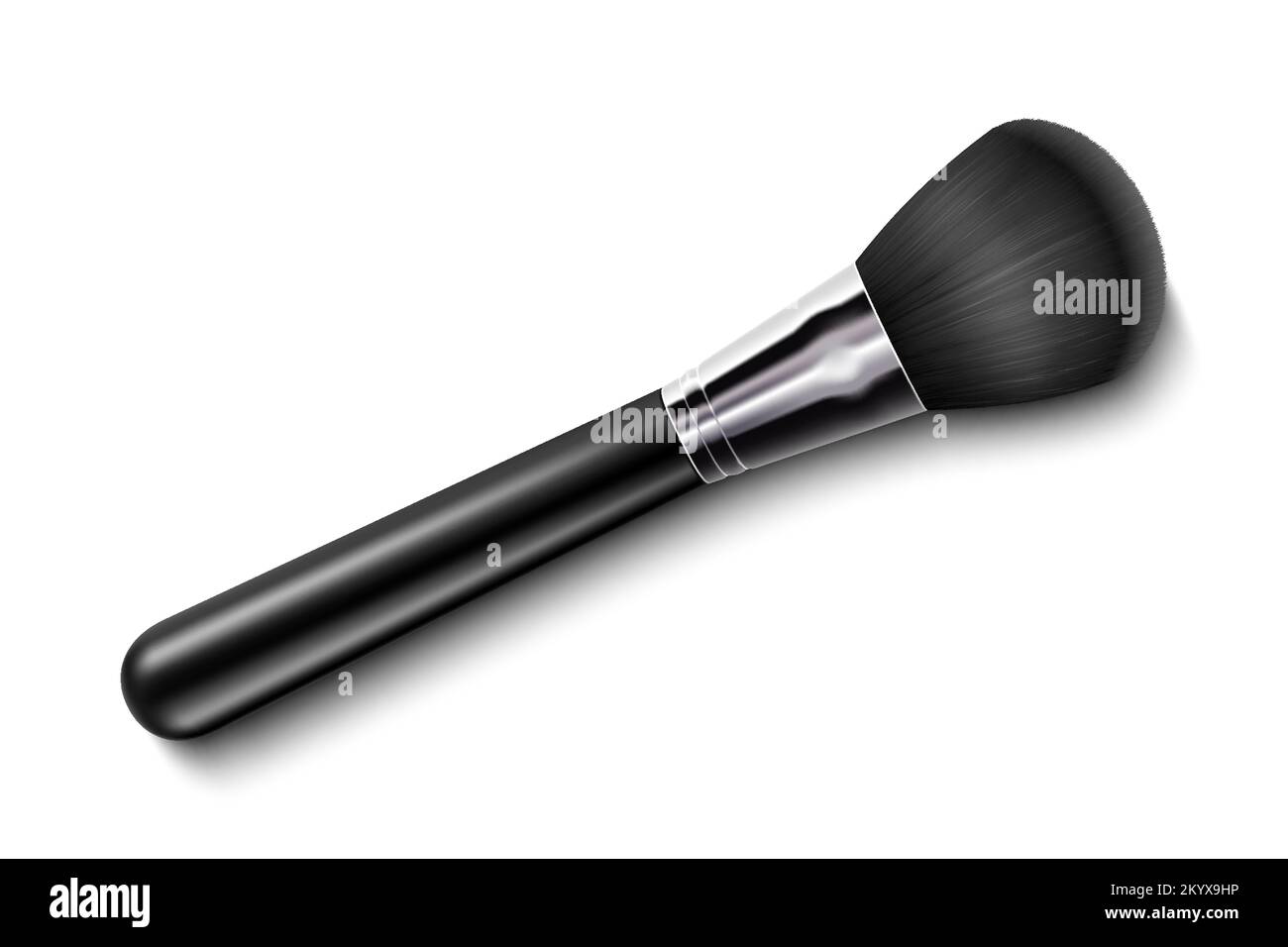 Black Clean Professional Makeup Powder Brush with black handle isolated on white background. 3d