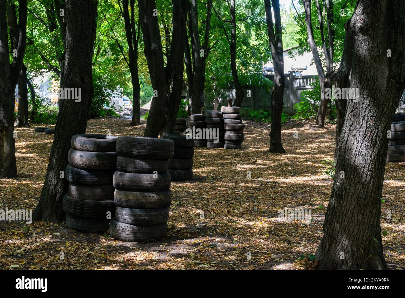Part of the park is equipped for playing airsoft Stock Photo Alamy