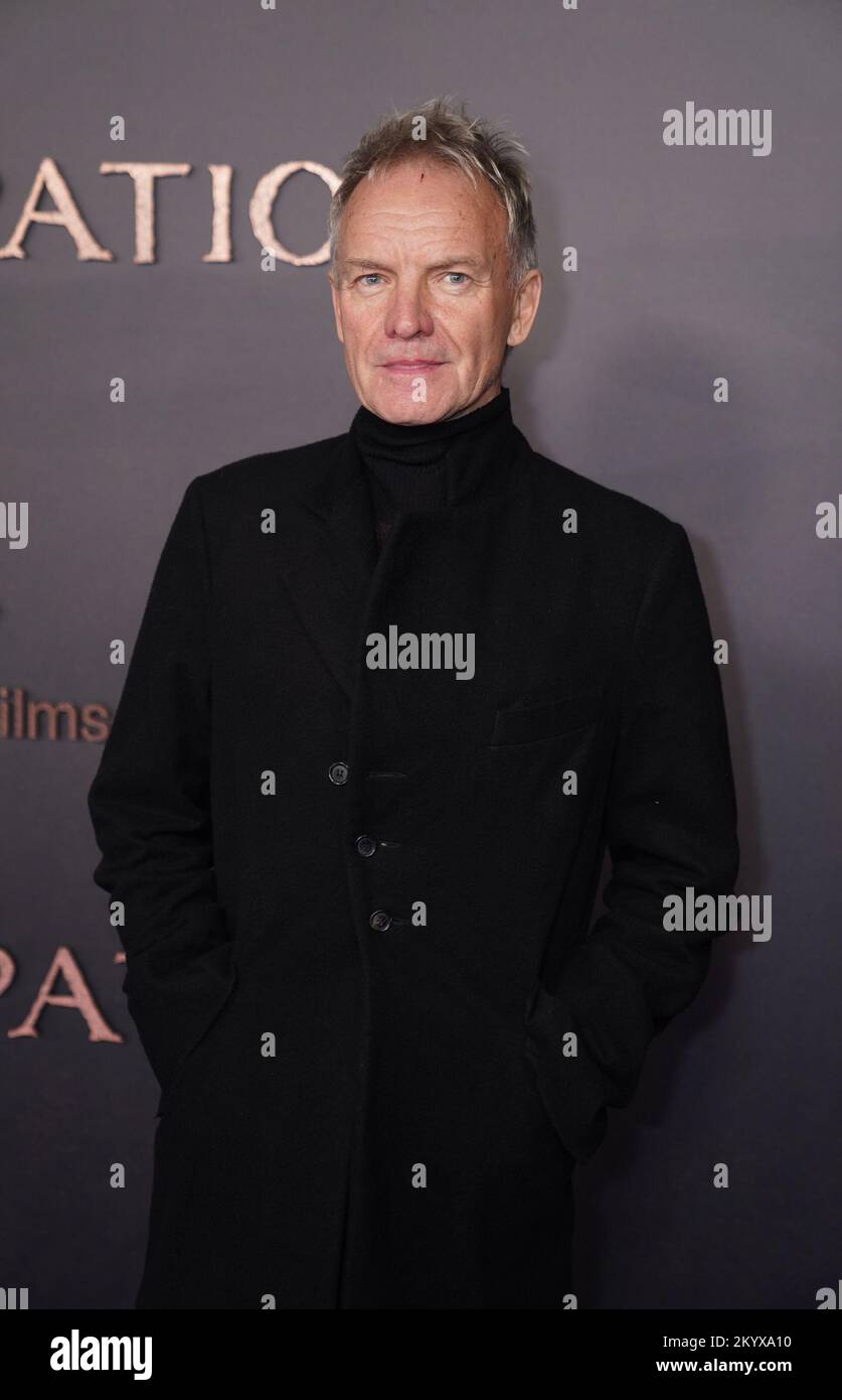 Sting attends the European Premiere of Emancipation at the Vue West End, Leicester Square, London. Picture date: Friday December 2, 2022. Stock Photo