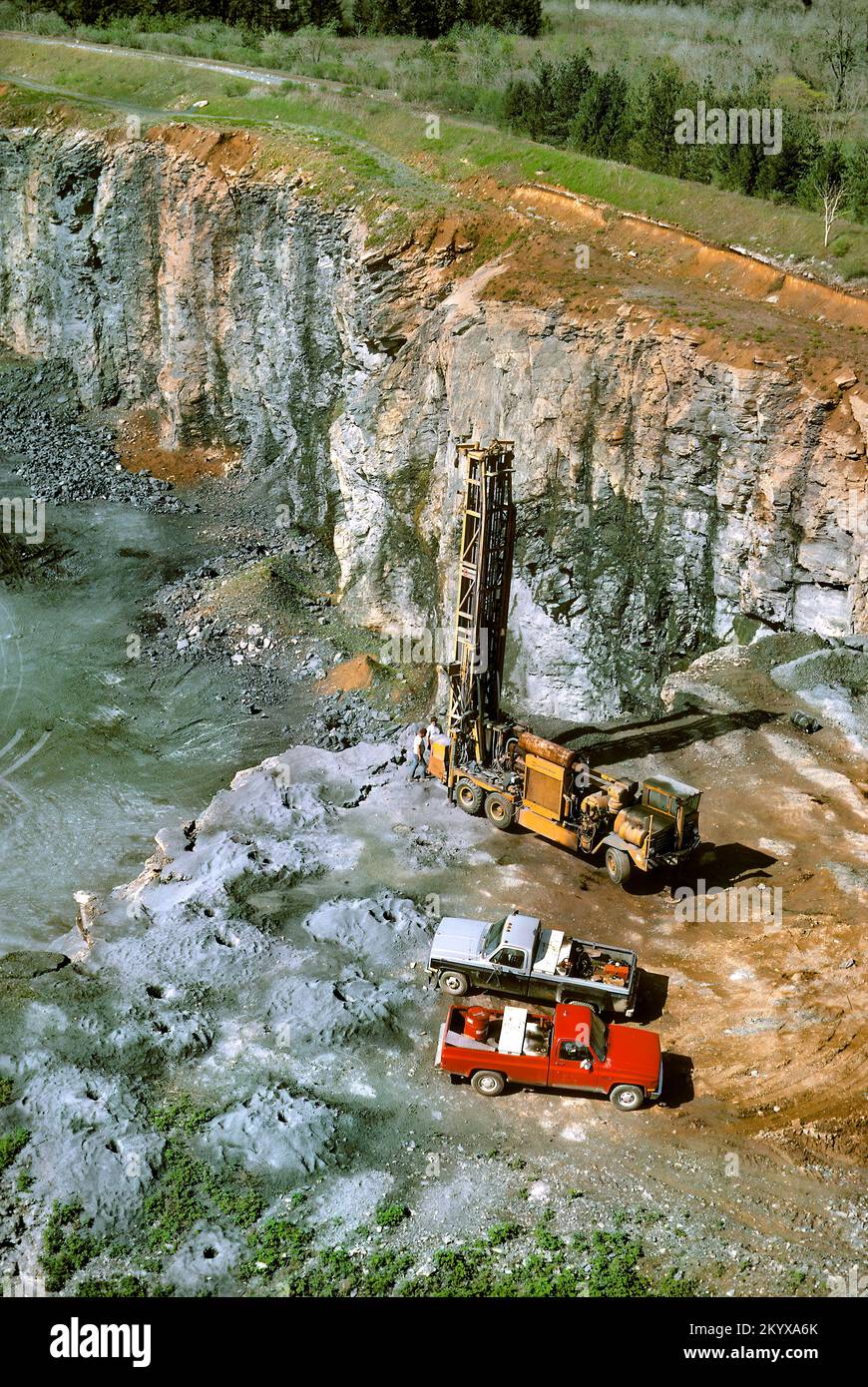 Drilling Blast Holes, Limestone Quarry, PA Stock Photo