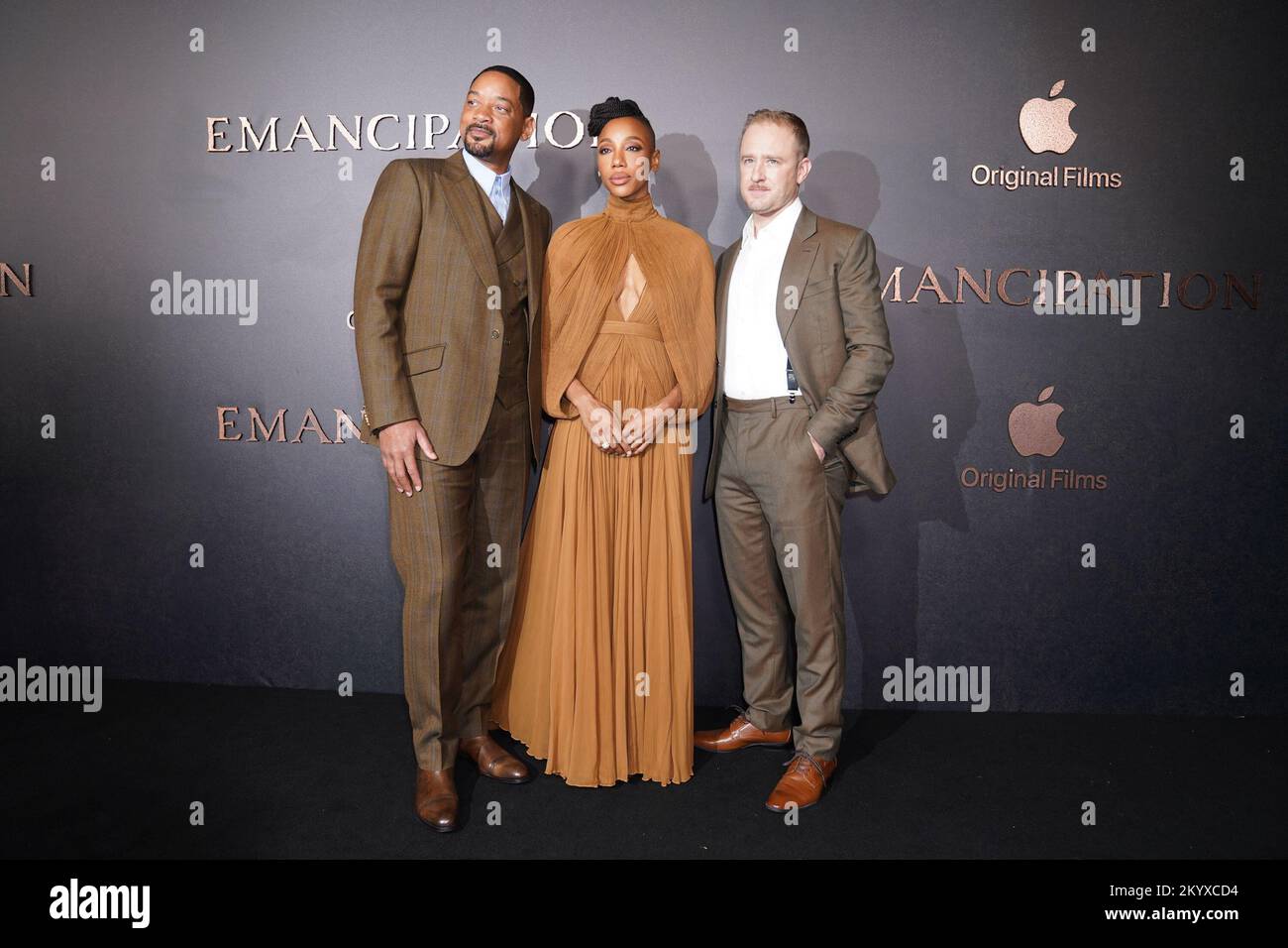 Will Smith, Charmaine Bingwa and Ben Foster, attend the European Premiere of Emancipation at the Vue West End, Leicester Square, London. Picture date: Friday December 2, 2022. Stock Photo