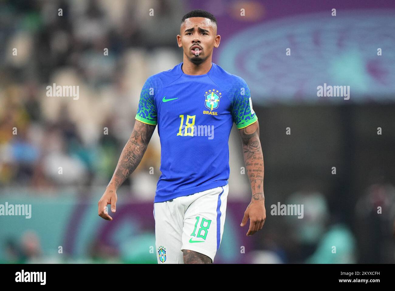 Gabriel Jesus of Brazil during the FIFA World Cup Qatar 2022 match, Group G, between Cameroon and Brazil played at Lusail Stadium on Dec 2, 2022 in Lusail, Qatar. (Photo by Bagu Blanco / PRESSIN) Stock Photo