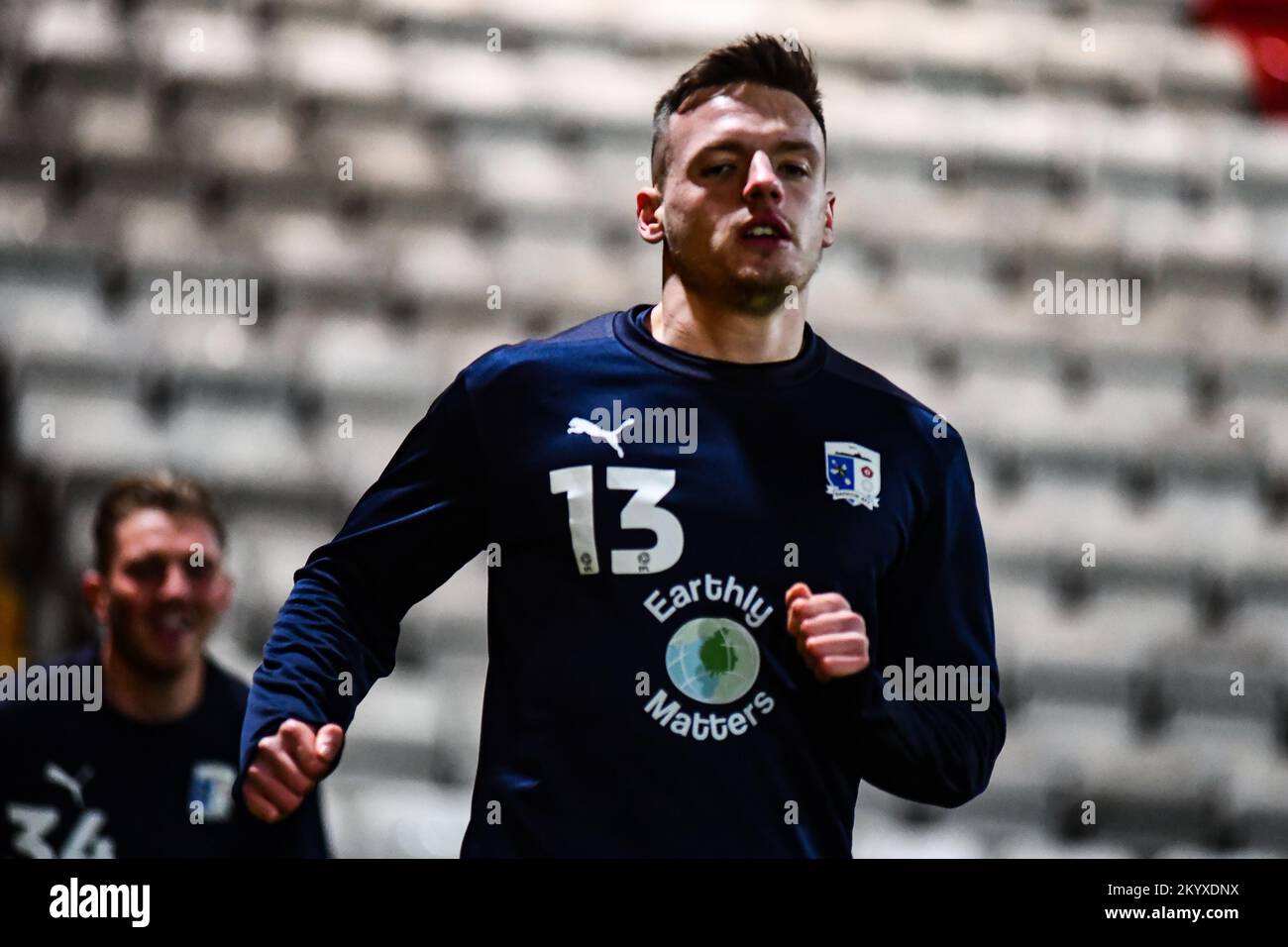 Tom White (13 Barrow) warm-up during the Sky Bet League 2 match between Stevenage and Barrow at the Lamex Stadium, Stevenage on Friday 2nd December 2022. (Credit: Kevin Hodgson | MI News) Credit: MI News & Sport /Alamy Live News Stock Photo