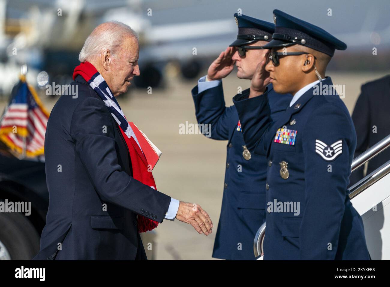 Joint Base Andrews, United States. 02nd Dec, 2022. US President Joe Biden walks to board Air Force One at Joint Base Andrews, Maryland on December 2, 2022. President Biden is traveling to Boston for the day, then on to Camp David, Maryland. Photo by Shawn Thew/UPI Credit: UPI/Alamy Live News Stock Photo