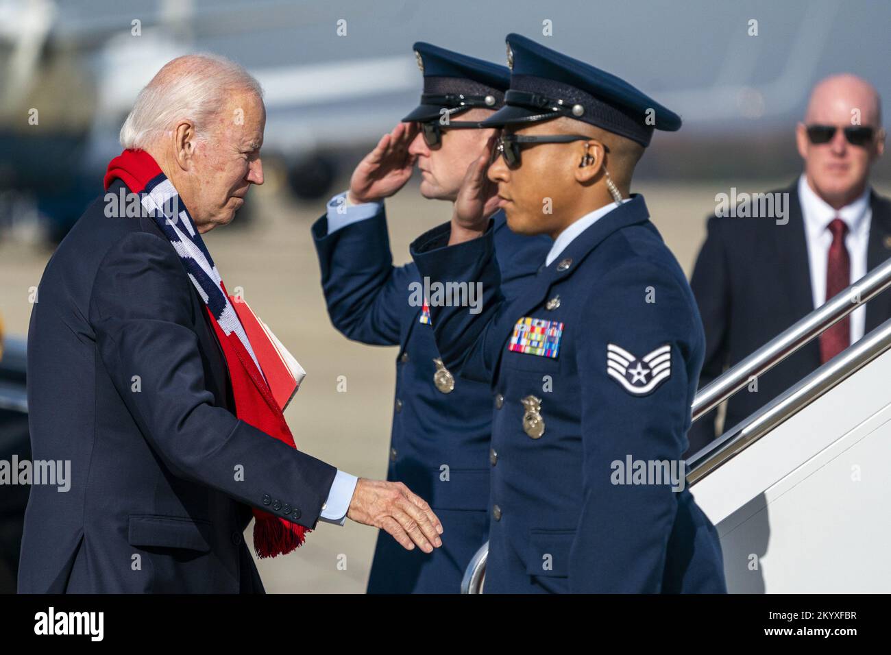 Joint Base Andrews, United States. 02nd Dec, 2022. US President Joe Biden walks to board Air Force One at Joint Base Andrews, Maryland on December 2, 2022. President Biden is traveling to Boston for the day, then on to Camp David, Maryland. Photo by Shawn Thew/UPI Credit: UPI/Alamy Live News Stock Photo