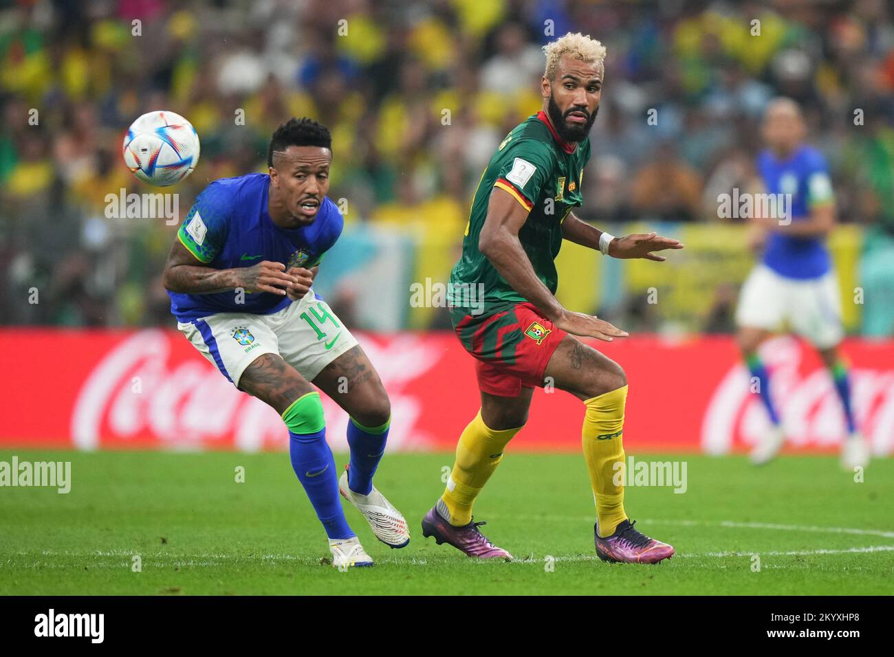 Eric Maxim Choupo-Moting of Cameroon and Eder Militan of Brazil during the FIFA World Cup Qatar 2022 match, Group G, between Cameroon and Brazil played at Lusail Stadium on Dec 2, 2022 in Lusail, Qatar. (Photo by Bagu Blanco / PRESSIN) Stock Photo