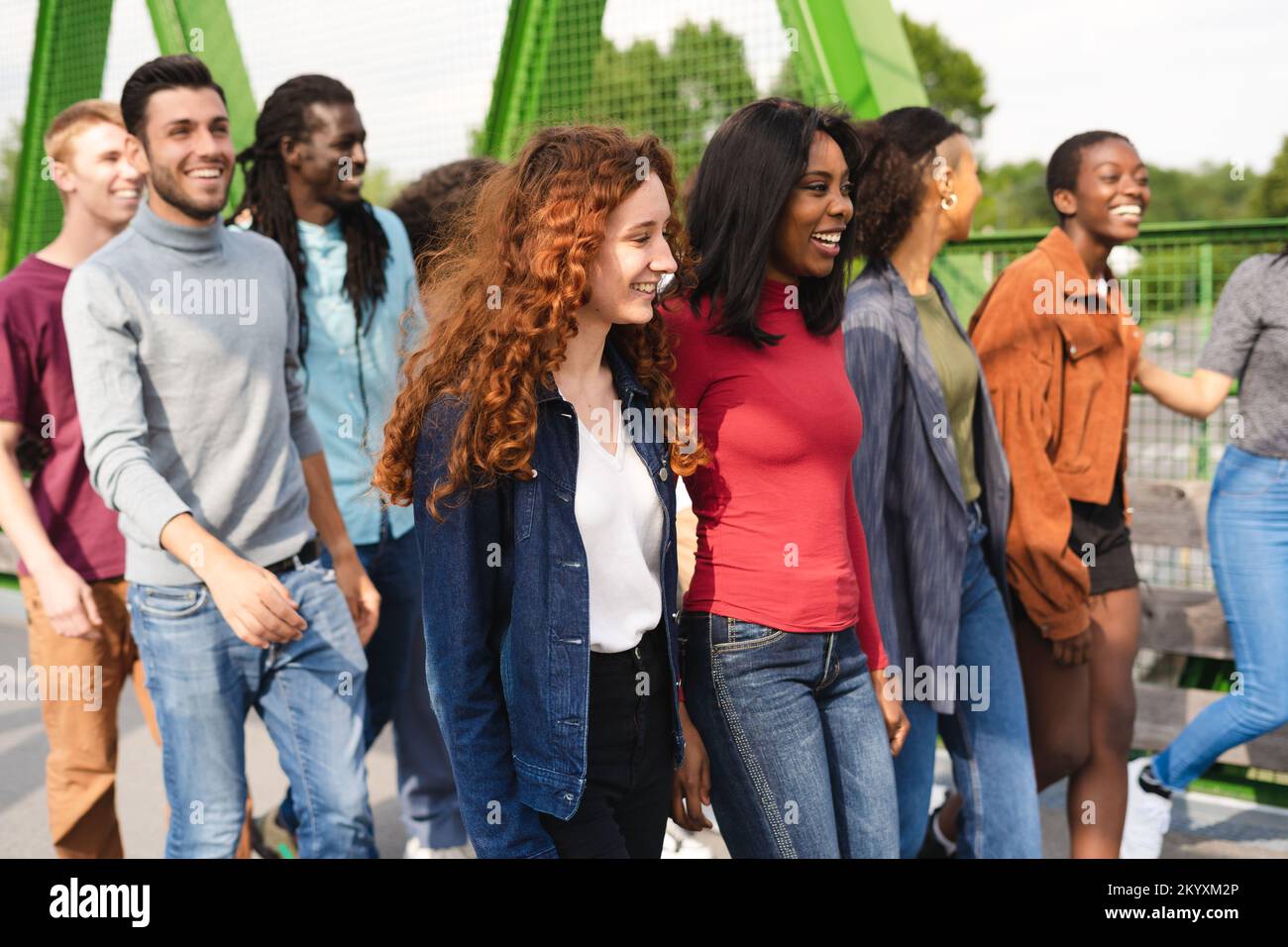 Group of multiracial people having fun outdoor laughing together Stock ...