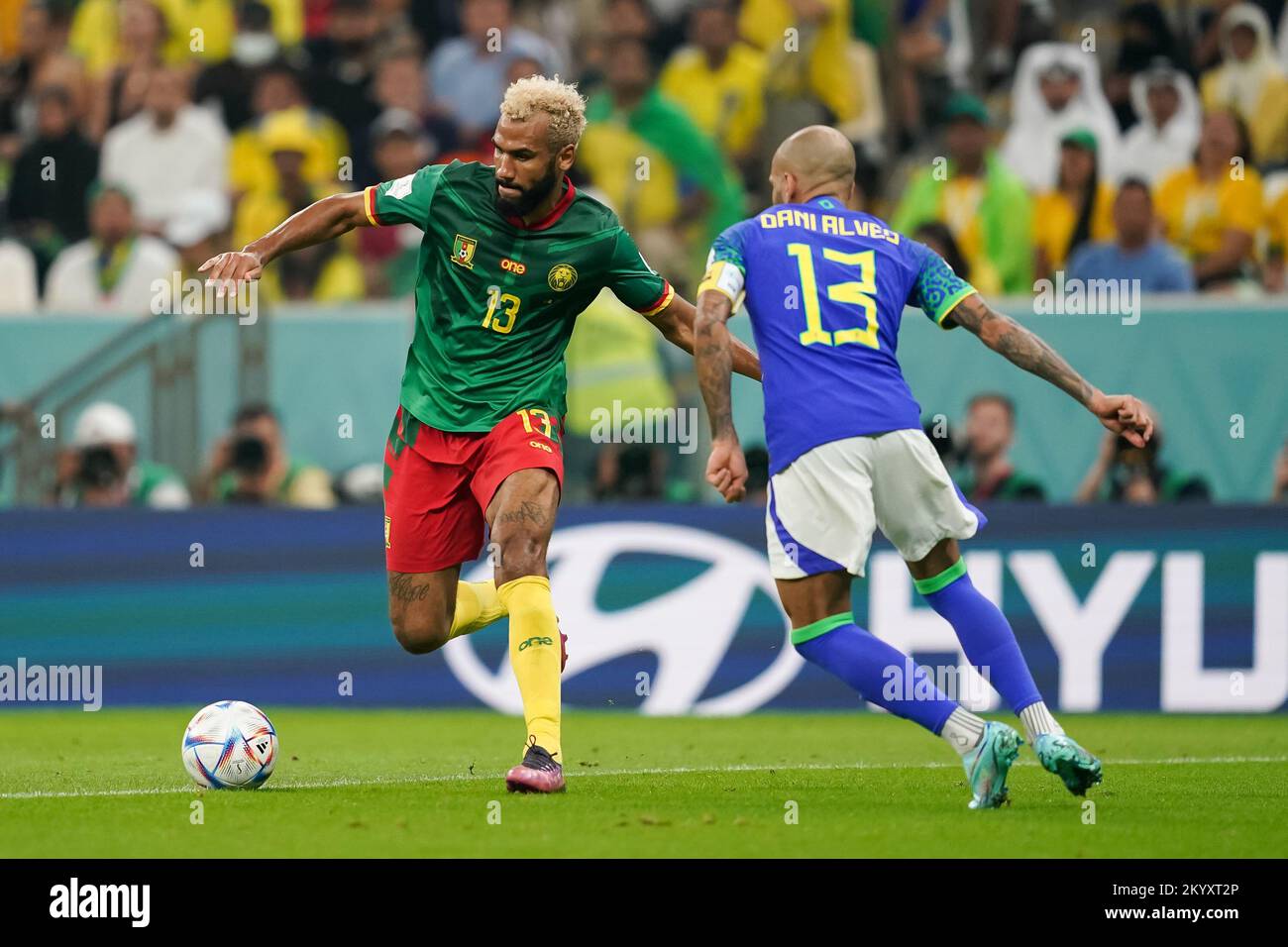 Lusail, Qatar. 02nd Dec, 2022. Lusail Stadium LUSAIL, QATAR - DECEMBER 2: Player of Cameroon Eric Maxim Choupo-Moting controls the ball under the pressure of Dani Alves during the FIFA World Cup Qatar 2022 group G match between Brazil and Cameroon at Lusail Stadium on December 2, 2022 in Lusail, Qatar. (Photo by Florencia Tan Jun/PxImages) (Florencia Tan Jun/SPP) Credit: SPP Sport Press Photo. /Alamy Live News Stock Photo
