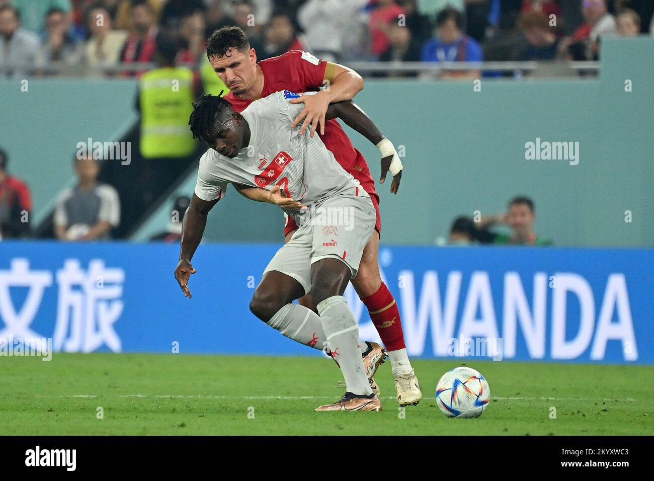 Qatar. 02nd Dec, 2022. Breel EMBOLO (SUI), action, duels versus VLAHOVIC Dusan (SRB). Serbia (SRB) - Switzerland (SUI), group phase group G, game 47 on December 2nd, 2022, Stadium 974, Football World Cup 2022 in Qatar from November 20th. - 18.12.2022 ? Credit: dpa picture alliance/Alamy Live News Stock Photo