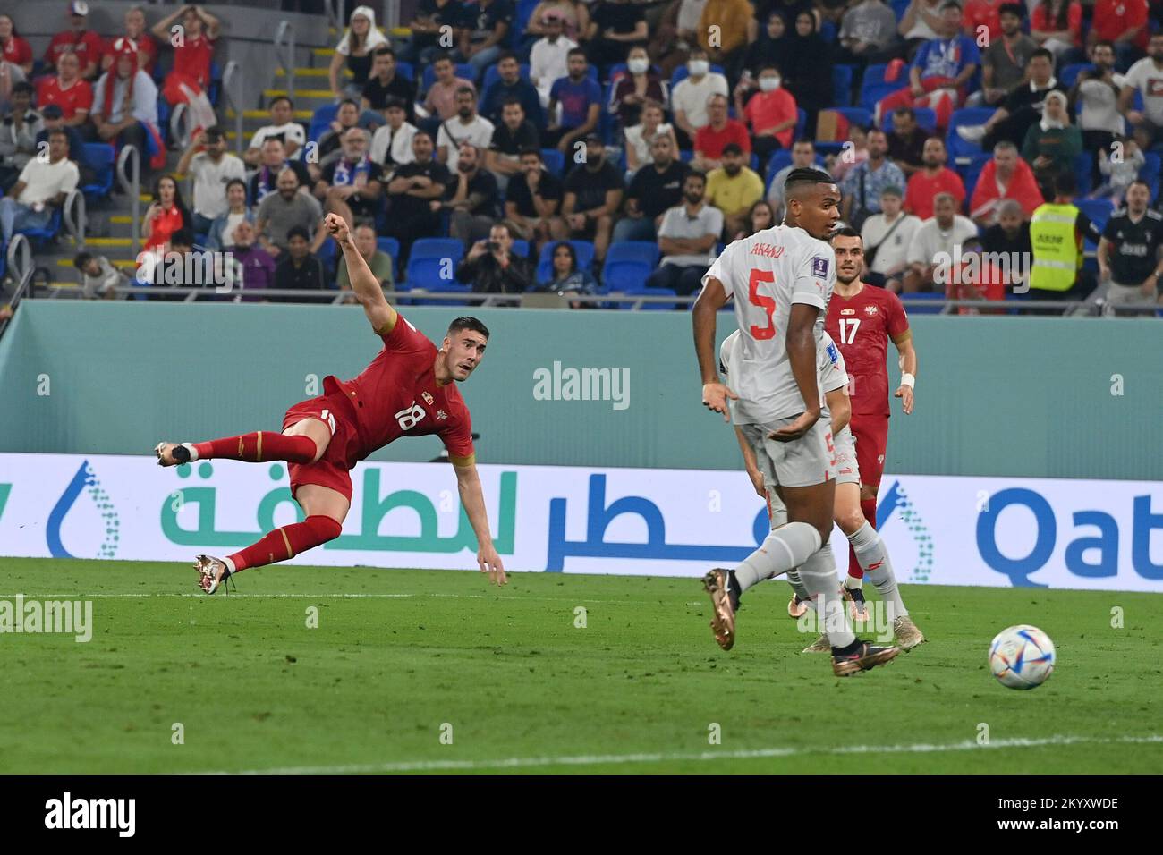 Qatar. 02nd Dec, 2022. goal 2-1 VLAHOVIC Dusan (SRB) action, duels versus Manuel AKANJI (SUI) goal Serbia (SRB) - Switzerland (SUI), group phase group G, game 47 on December 2nd, 2022, Stadium 974, football world championship 2022 in Qatar from November 20th . - 18.12.2022 ? Credit: dpa picture alliance/Alamy Live News Stock Photo