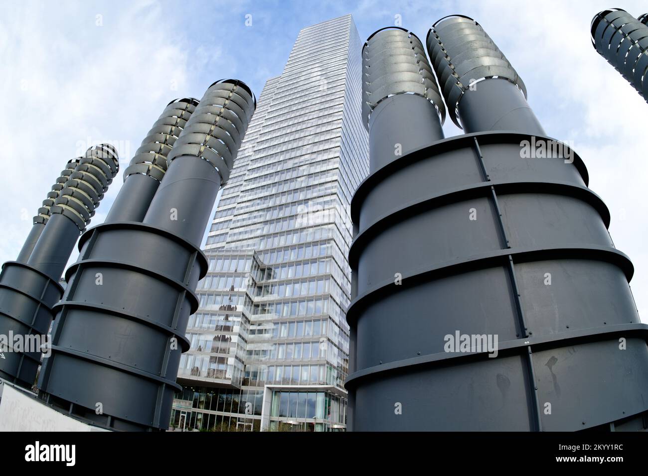 Cologne, Germany january 03 2022: huge vent pipes on the cologne tower in mediapark Stock Photo