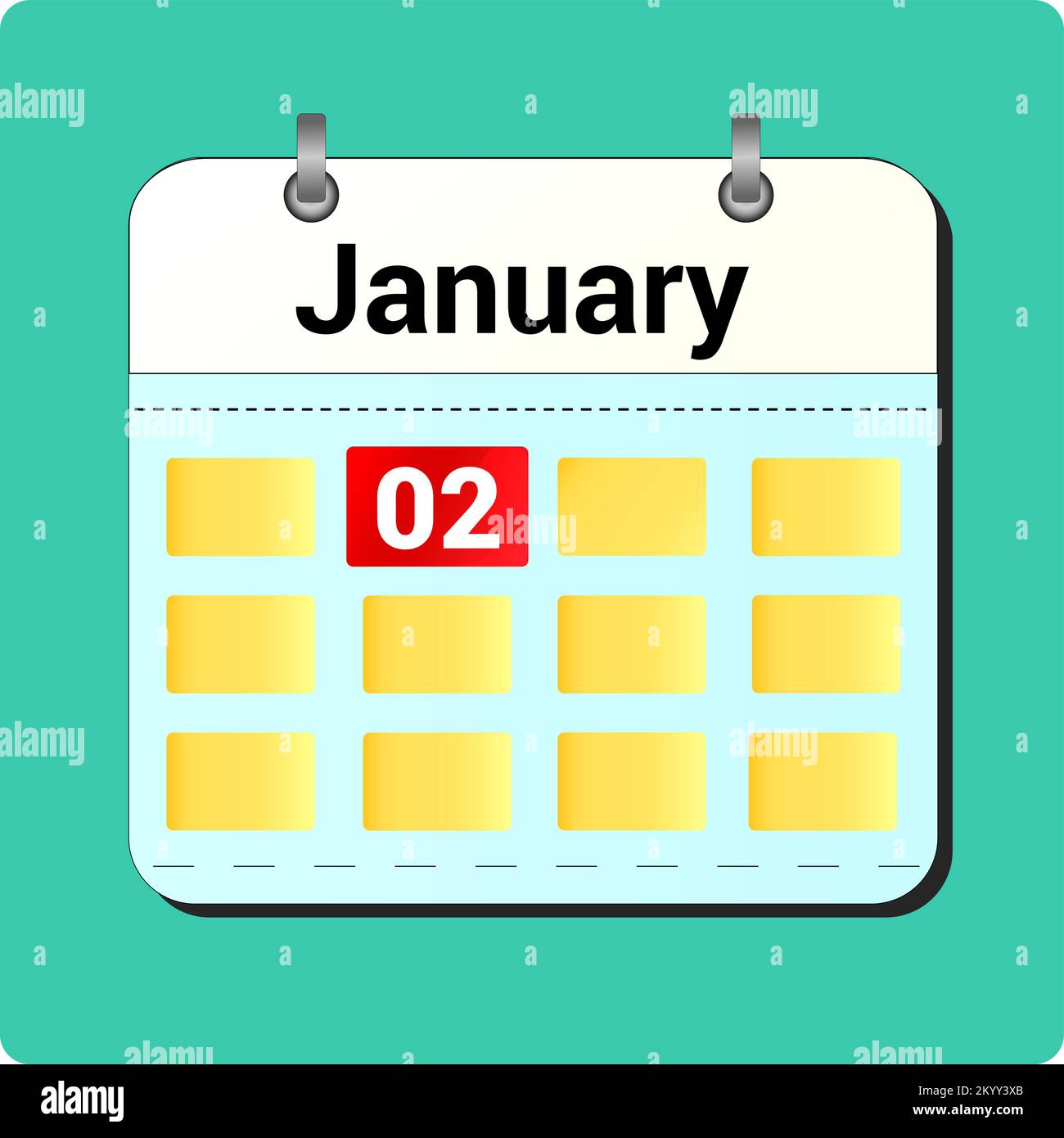 calendar vector drawing, date January 02 on the page Stock Vector