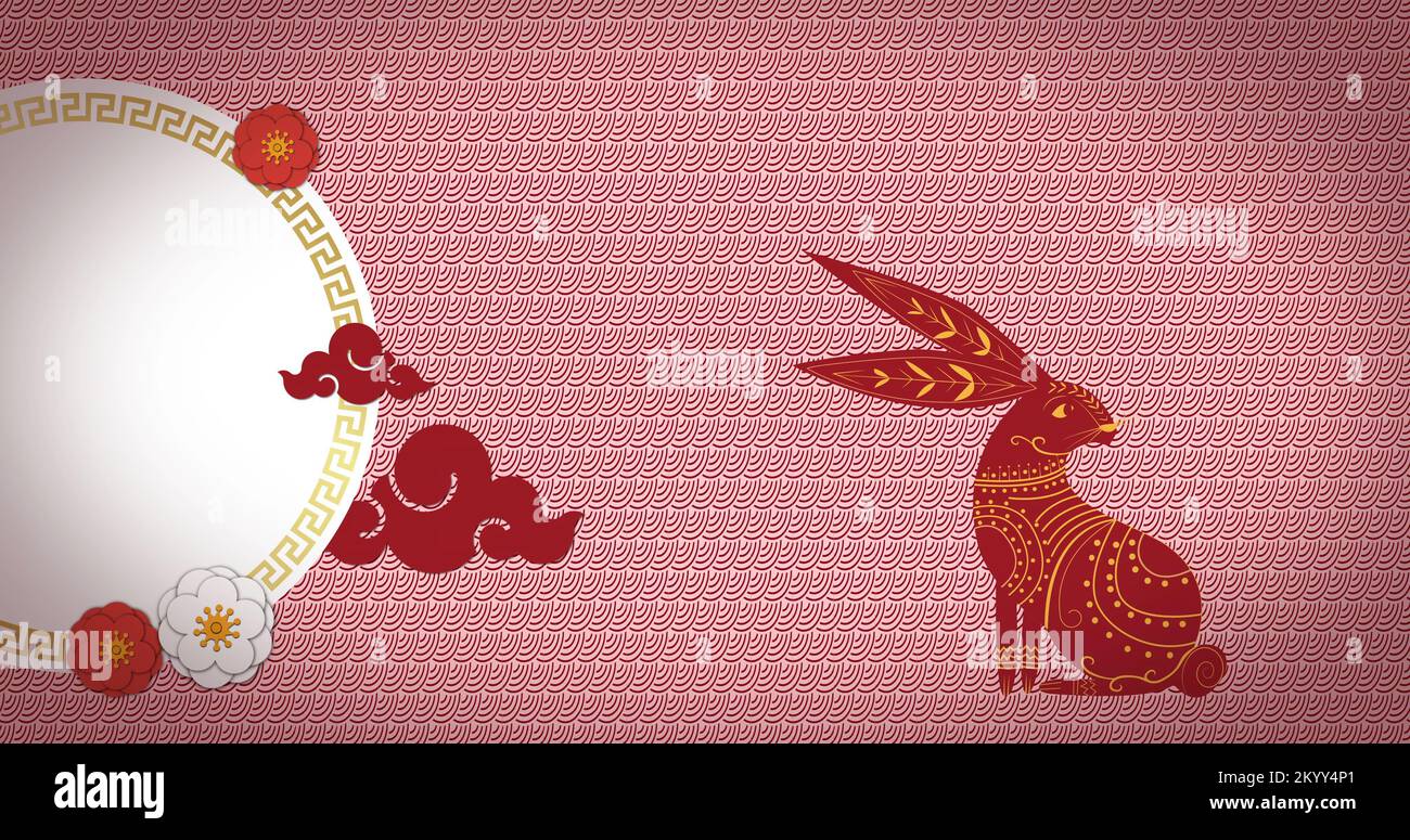 Red Rabbit Image Circle Image of rabbit and shapes over circle on red background Stock Photo ...
