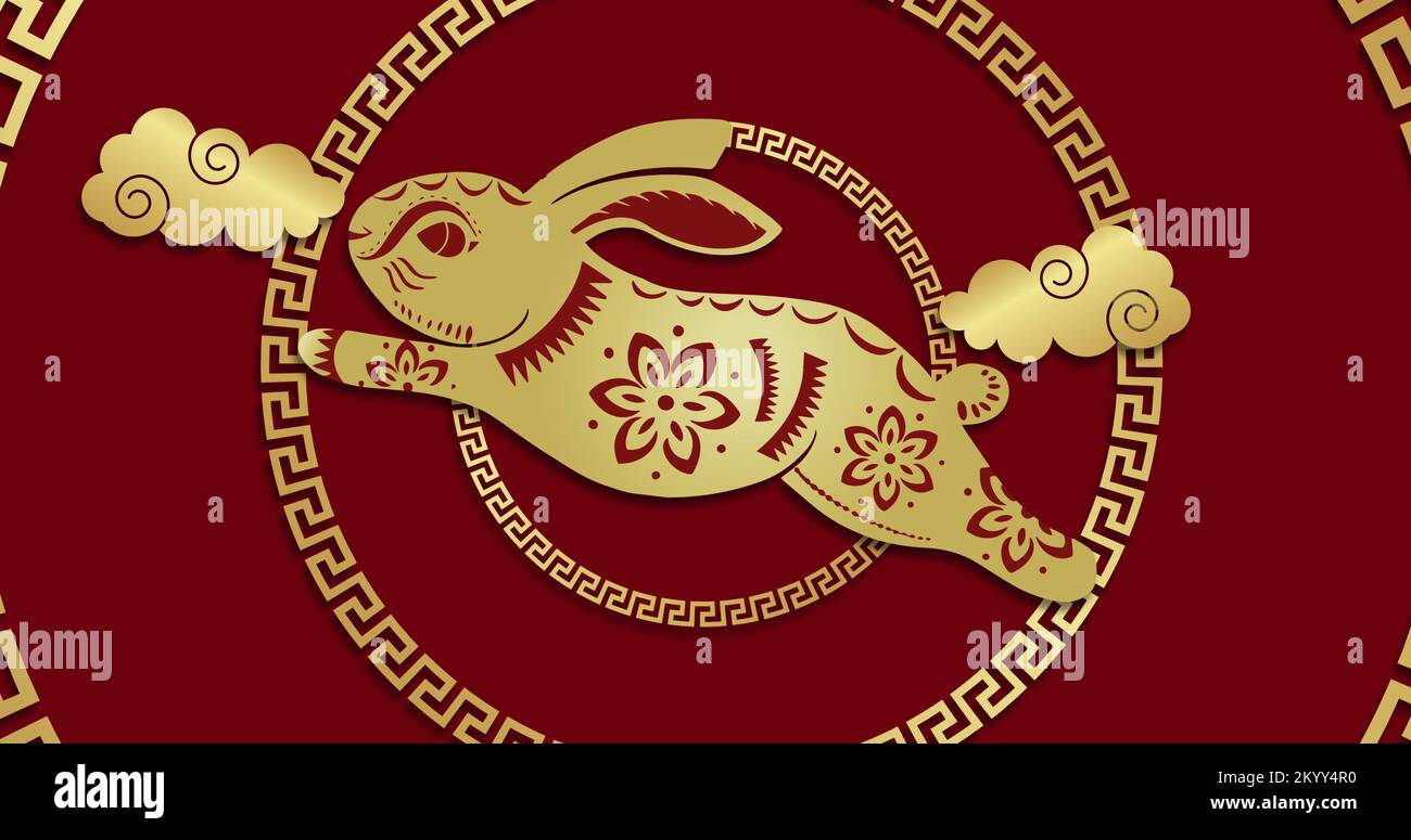Red Rabbit Image Circle Image of rabbit and shapes over circles on red background Stock Photo ...