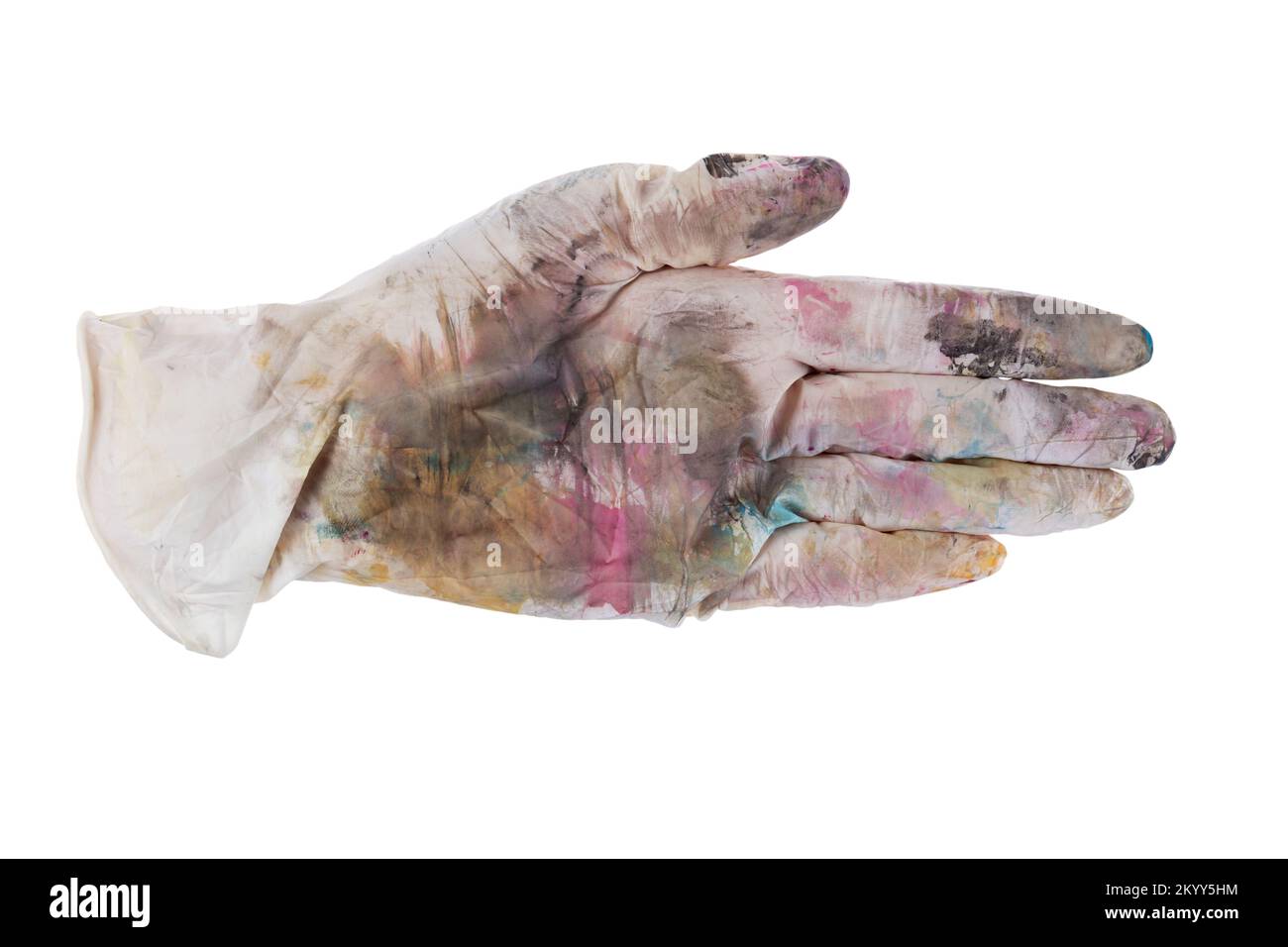 Gloves soiled in paint. Work gloves isolated on white background. File