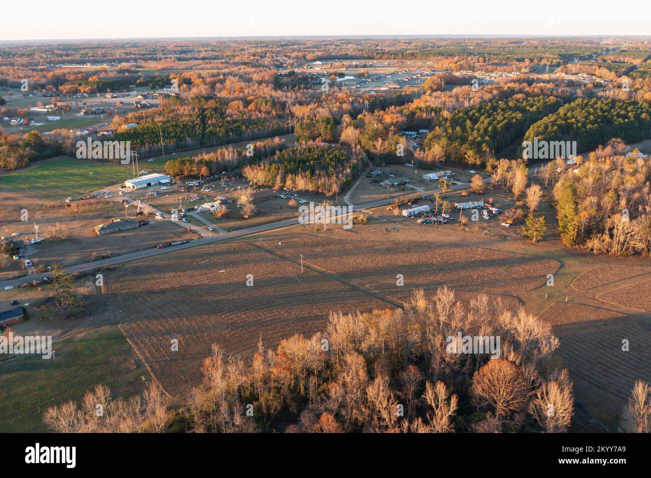 Steens, MS - November 30, 2022: Tornado damage aftermath to homes and property in Mississippi Stock Photo
