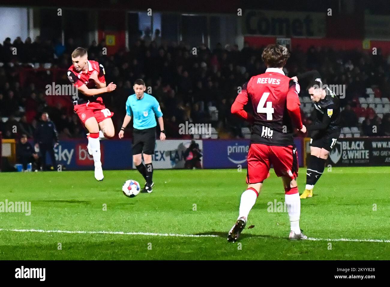 Josh Kay (11 Barrow) shoots during the Sky Bet League 2 match between Stevenage and Barrow at the Lamex Stadium, Stevenage on Friday 2nd December 2022. (Credit: Kevin Hodgson | MI News) Credit: MI News & Sport /Alamy Live News Stock Photo