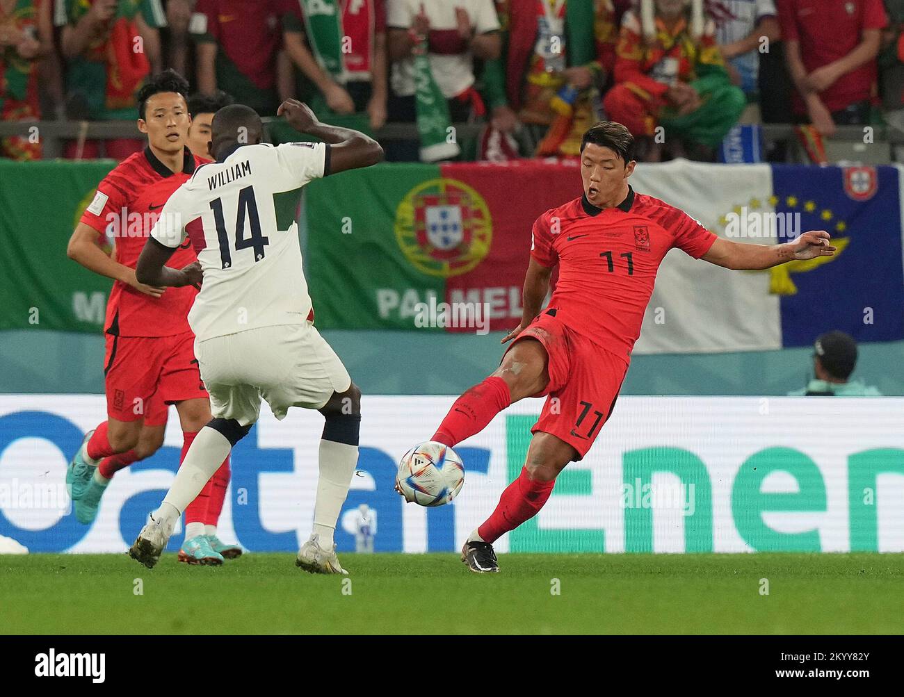 December 2nd, 2022, Education City Stadium, Doha, QAT, World Cup FIFA 2022, Group H, South Korea vs Portugal, in the picture Portugal's midfielder William Carvalho, South Korea's midfielder Hwang Hee-chan Stock Photo
