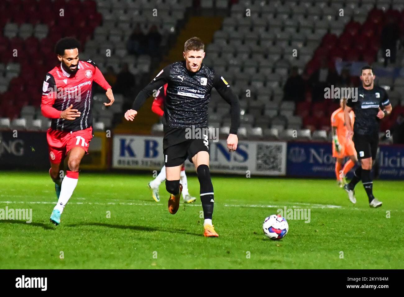 Patrick Brough (3 Barrow) goes forward during the Sky Bet League 2 match between Stevenage and Barrow at the Lamex Stadium, Stevenage on Friday 2nd December 2022. (Credit: Kevin Hodgson | MI News) Credit: MI News & Sport /Alamy Live News Stock Photo