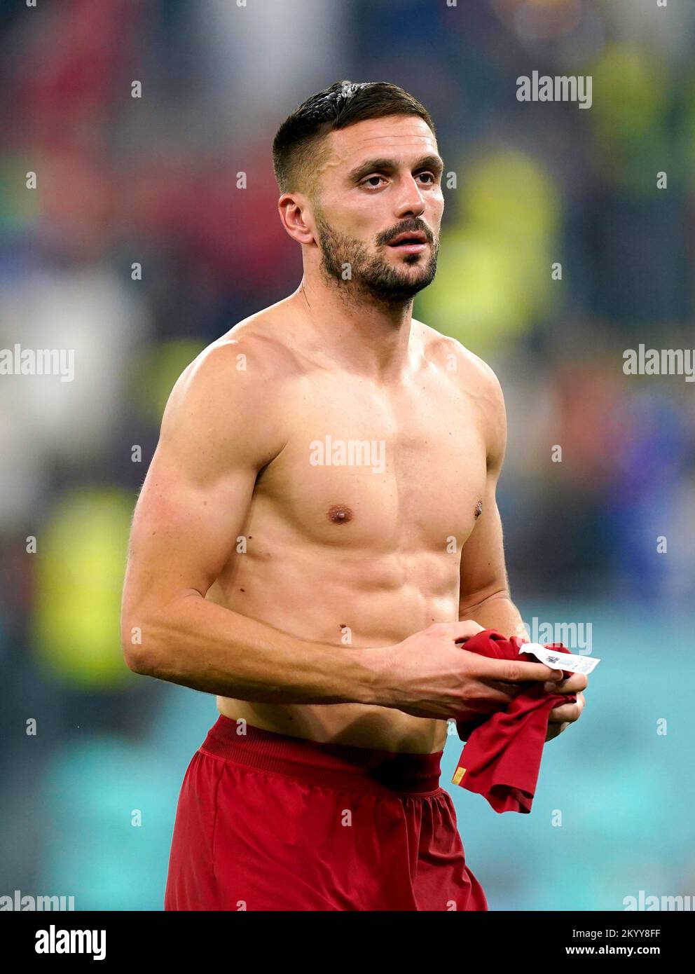 Serbia's Dusan Tadic at the end of the FIFA World Cup Group G match at Stadium 974 in Doha, Qatar. Picture date: Friday December 2, 2022. Stock Photo