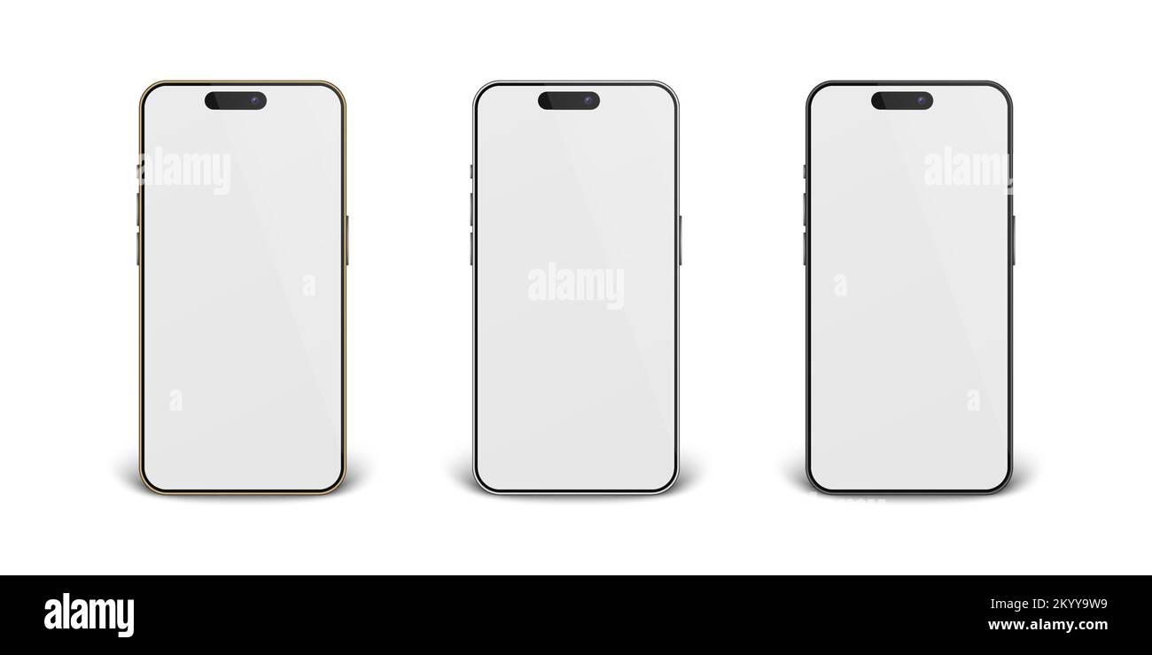 Vector 3d Realistic Golden, Black, Gray Steel Modern Smartphone Design Template Set Closeup