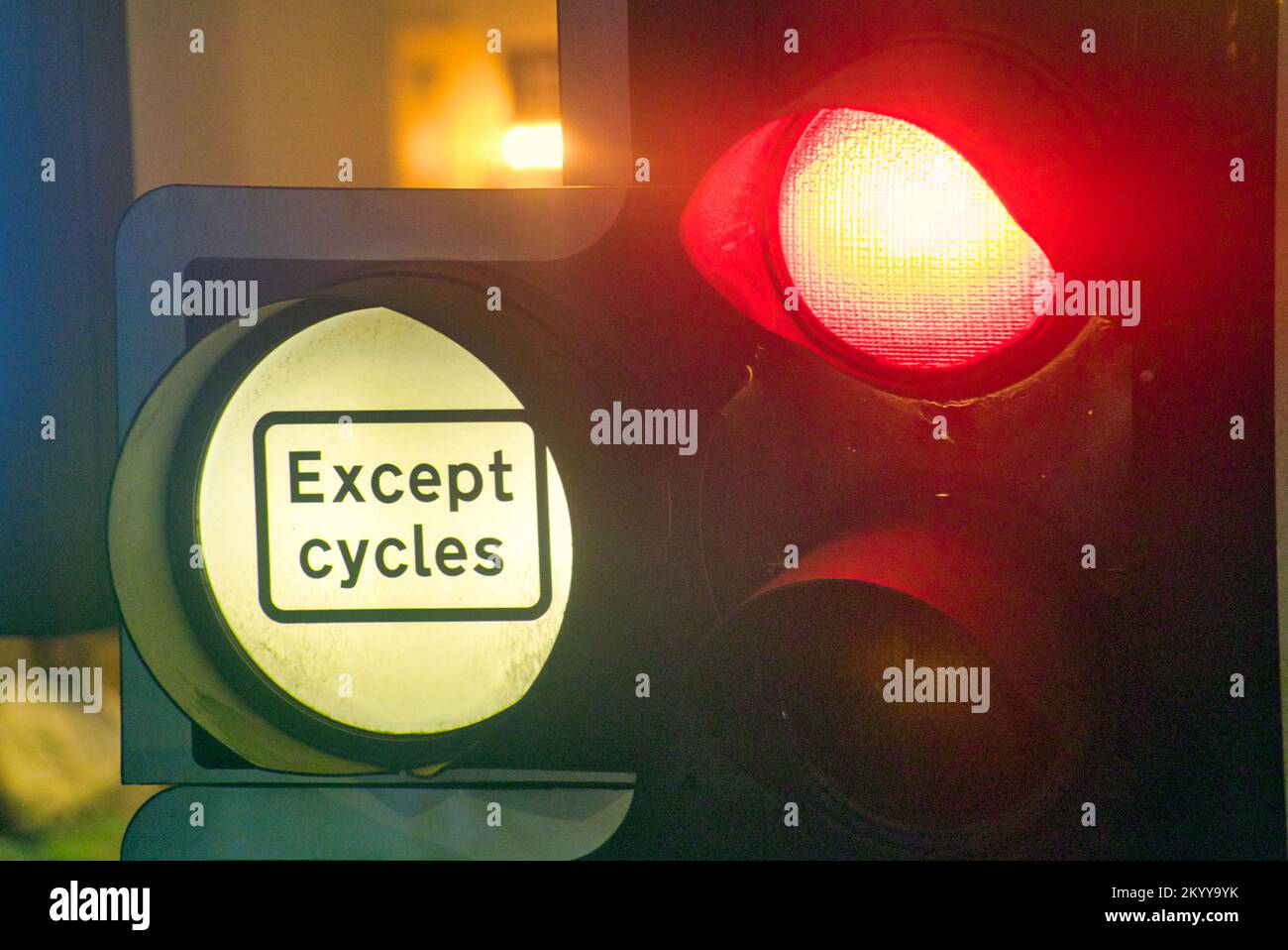close up of traffic lights red with except cyclist light on Stock Photo