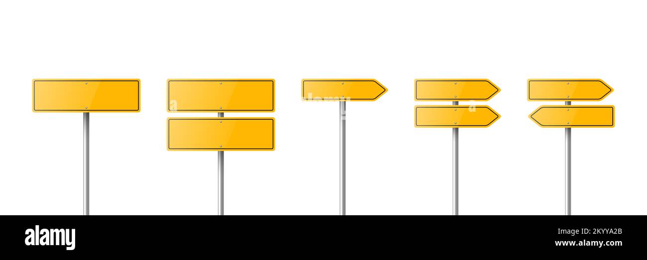 Vector Yellow Warning, Danger Stop Sign Frame Icon Set Isolated ...