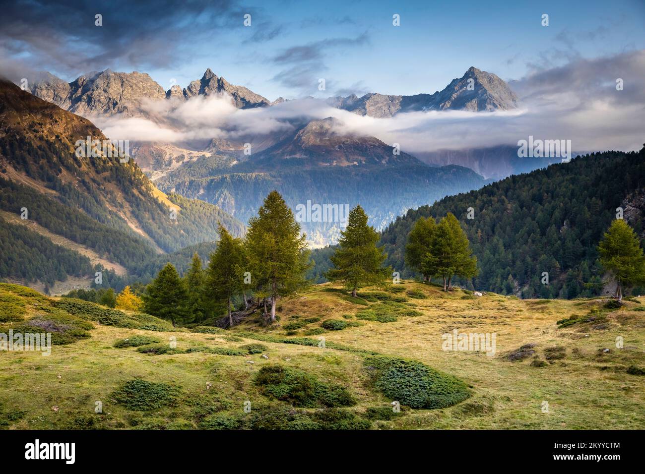 Dramatic landscape of swiss alps in upper Engadine, Graubunden, Switzerland Stock Photo