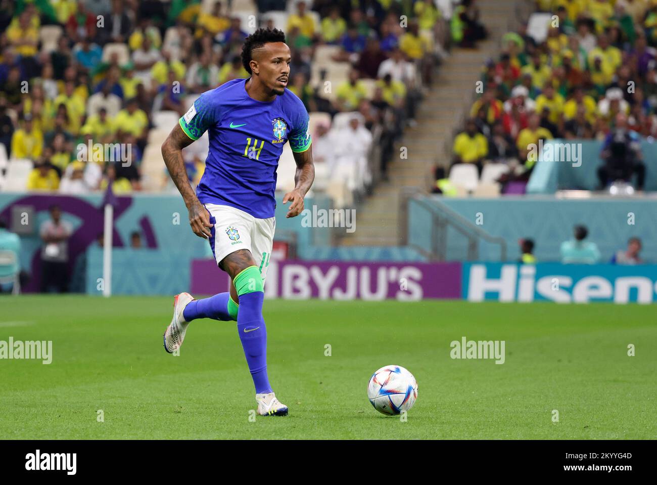 Al Daayen, Qatar. 02nd Dec, 2022. Eder Militao of Brazil during the FIFA World Cup 2022, Group G football match between Cameroon and Brazil on December 2, 2022 at Lusail Stadium in Al Daayen, Qatar - Photo Jean Catuffe / DPPI Credit: DPPI Media/Alamy Live News Stock Photo